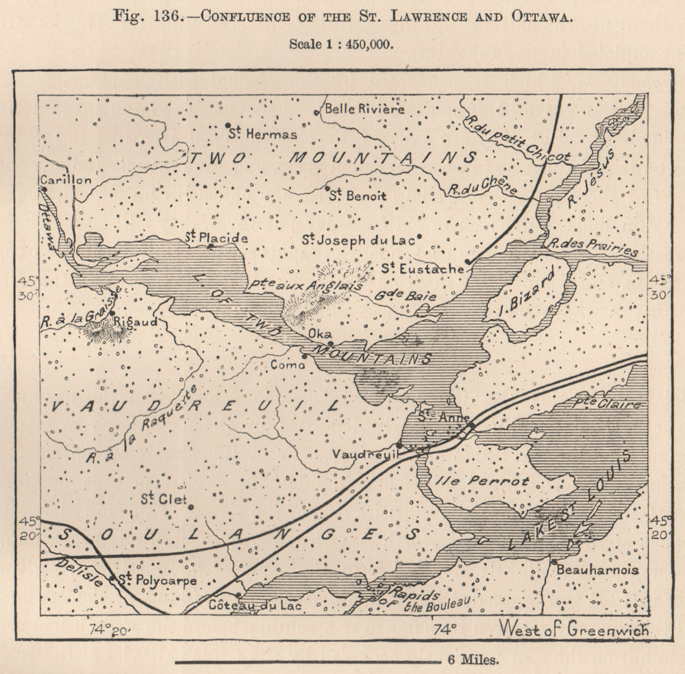 Confluence of the St. Lawrence and Ottawa. Canada 1885 old antique map chart